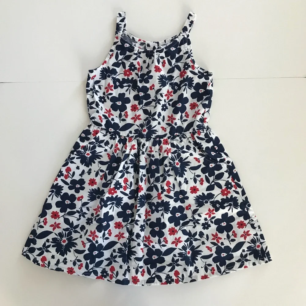 Girls White Sundress with Navy and Red Floral Print size 4T